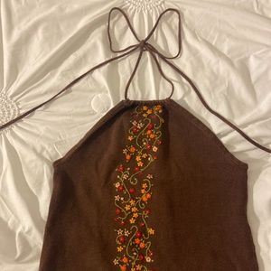 Brown embroidered  top